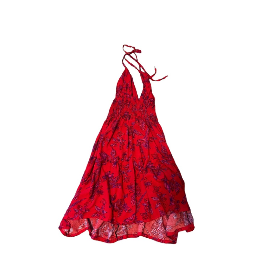 Red Halter Dress with Floral Pattern